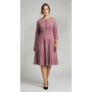 Women Dress Chicme Mauve  Zipper Neck Fit Flare Midi Dress 3/4 Sleeve Size XL